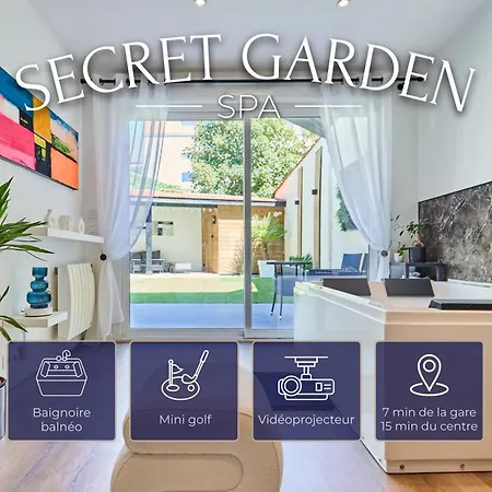 Apartment Secret Garden - Ideal Couples Et Pros - 5min A Pied De La Gare - 10min A Pied De L'arena Et Du Quartier Boulingrin - Baignoire Balneo - Jardin Privatif De 50m2 - Mini Golf - Cinema